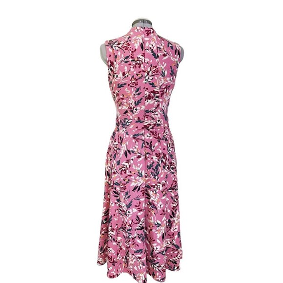 NWT Maggy‎ London Pink Floral Belted Dress Sleeveless 4 A-Line Midi - Picture 2 of 8
